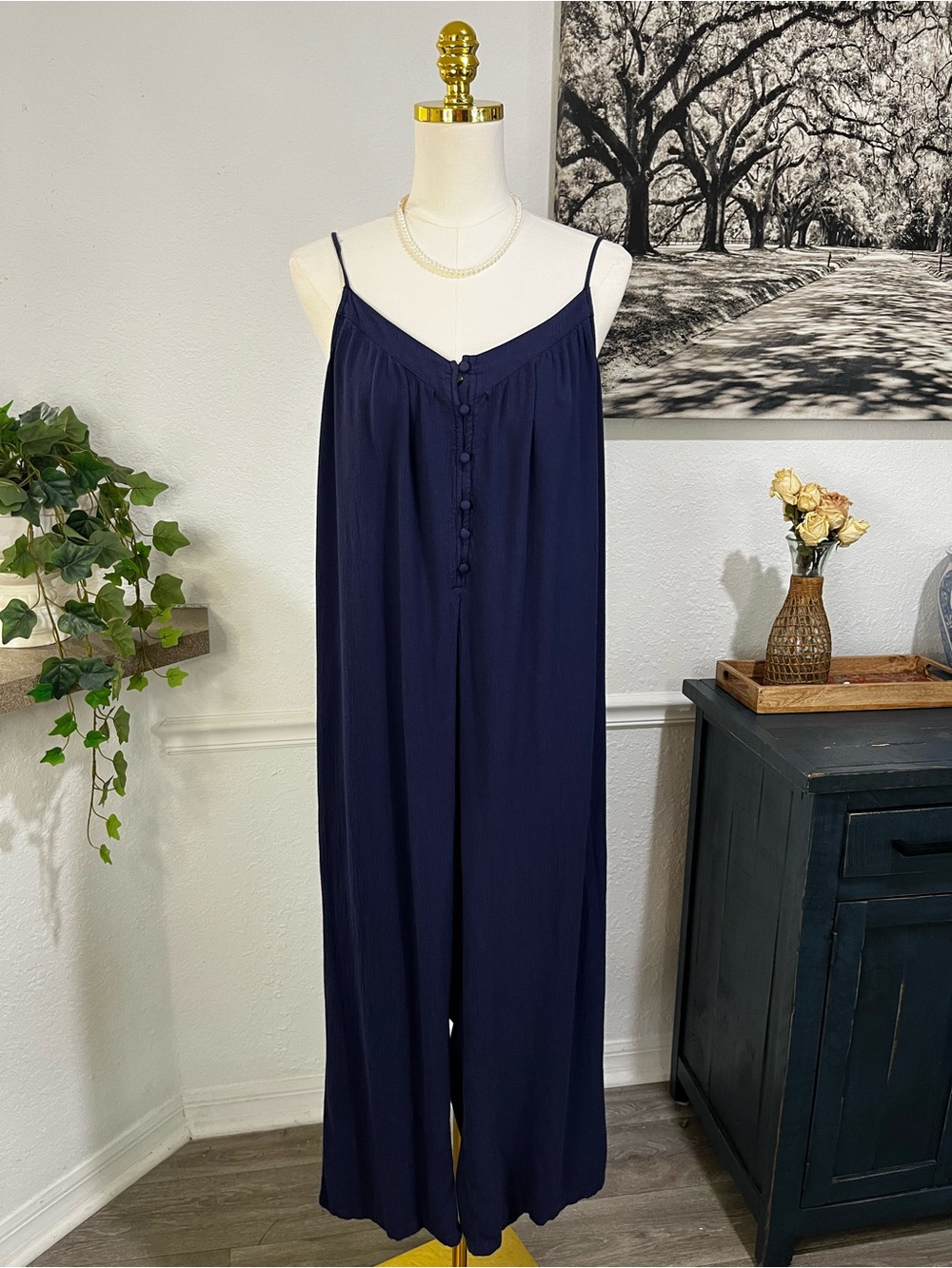 Abound Navy Spaghetti-Strap Wide Leg Jumpsuit